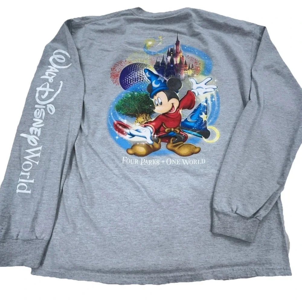 Disney Shirt Men Large Gray Tee Mickey Fantasia Long Sleeve Spell Out Retro * - Picture 1 of 13